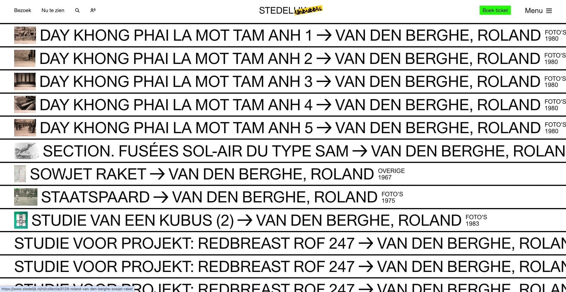 Website Stedelijk.nl toont de collectie met werk van Roland van den Berghe